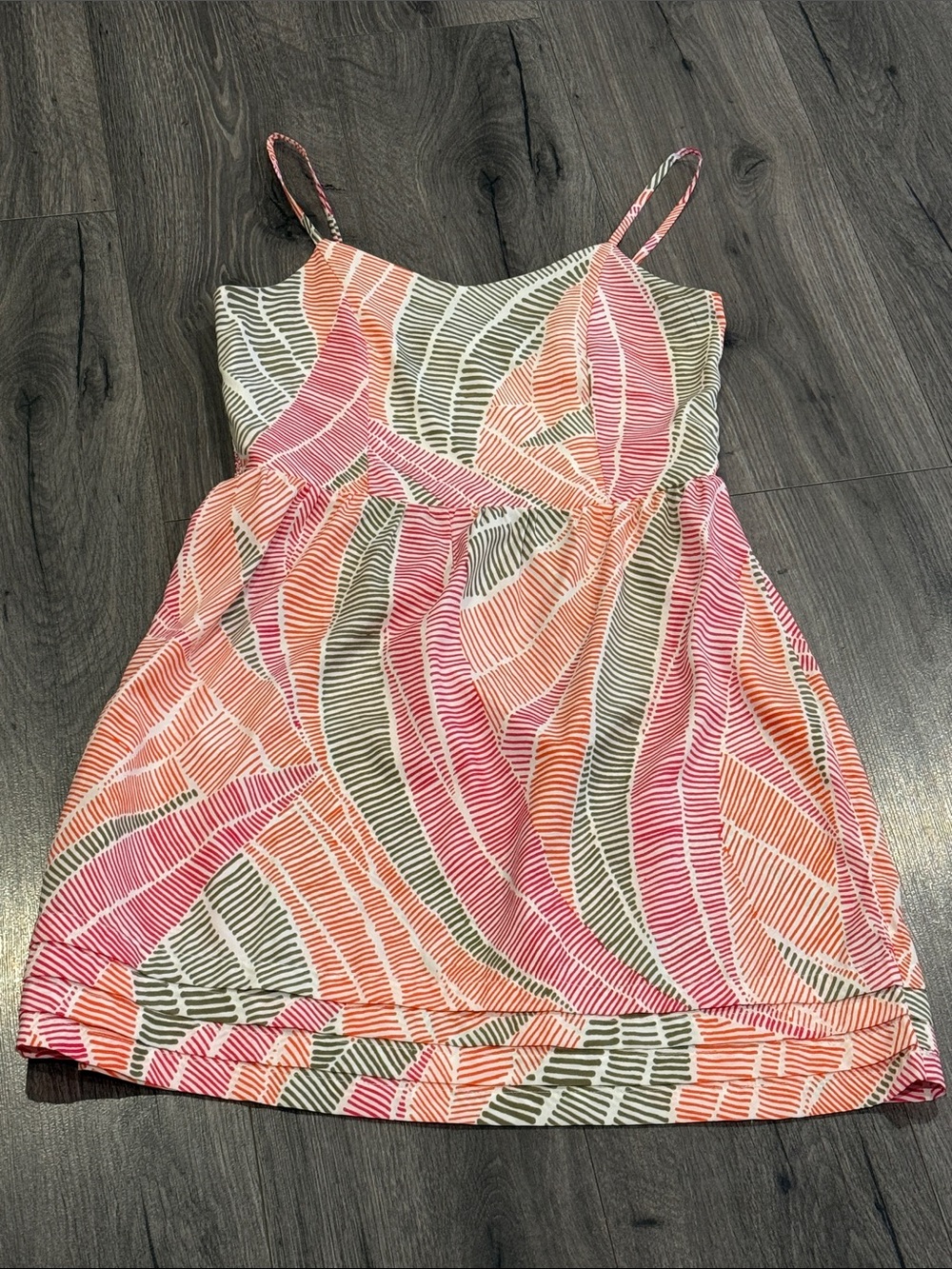 🧡GAP Pink Orange Green Printed Spaghetti-Strap Baby Doll tropical Mini Dress
